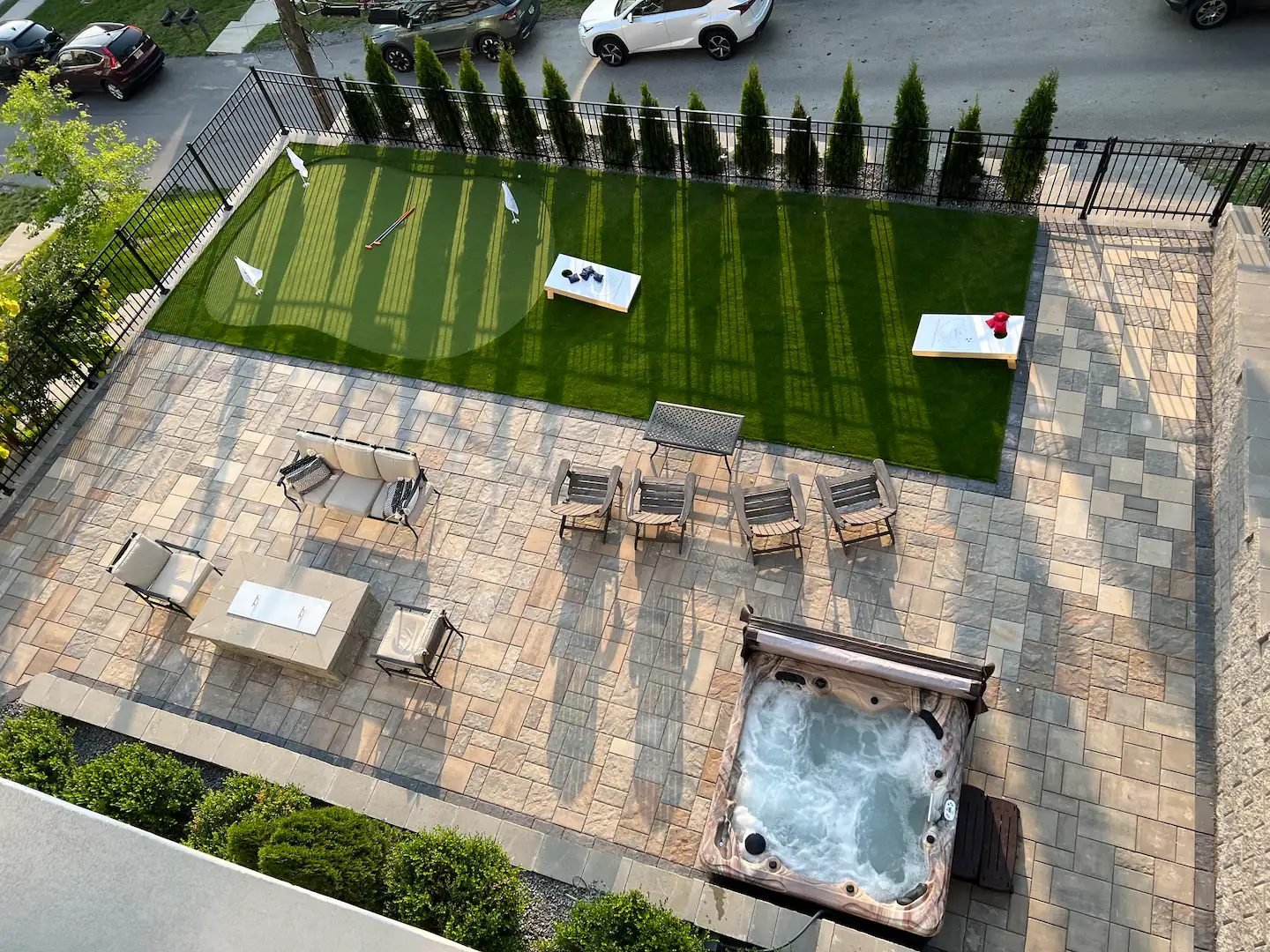Sylvan Park House Nashville — backyard with private hot tub and putting green